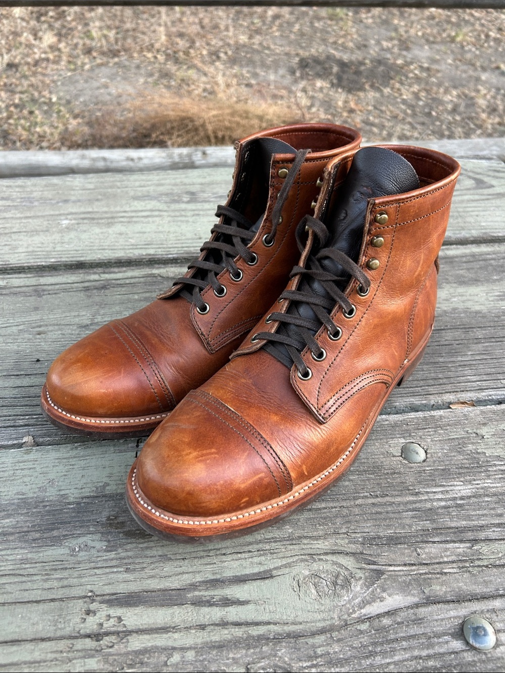 Men's Owk Street Mill Brown Leather Cap-Toe Lace-Up Boots